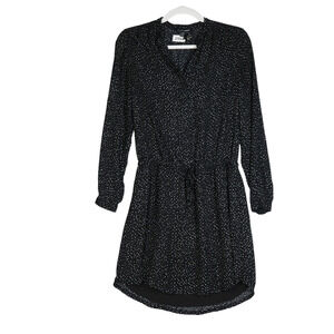 Hilary Radley Black Shirt Dress Womens Size XS Elastic Drawstring Long Sleeve